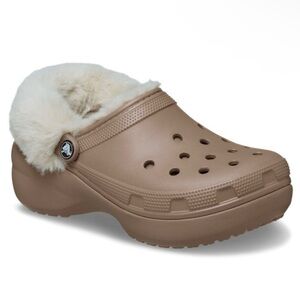 Crocs Classic Platform Fuzz Lined Clog Latte Women size 11 Men size 9